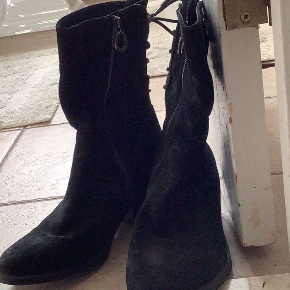 Black suede mid shaft boots 8.5
